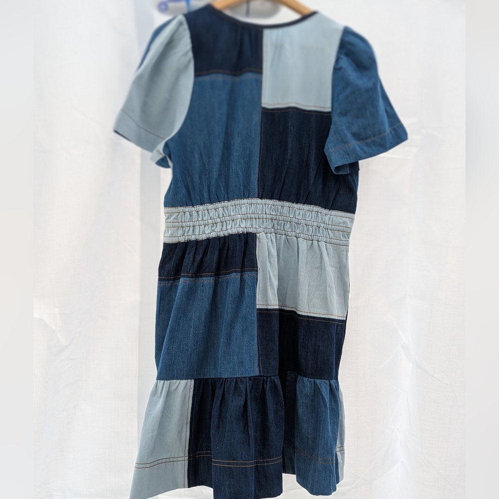 Anthropologie | The Somerset Demin Blue Patchwork Dress Medium - Picture 10 of 16